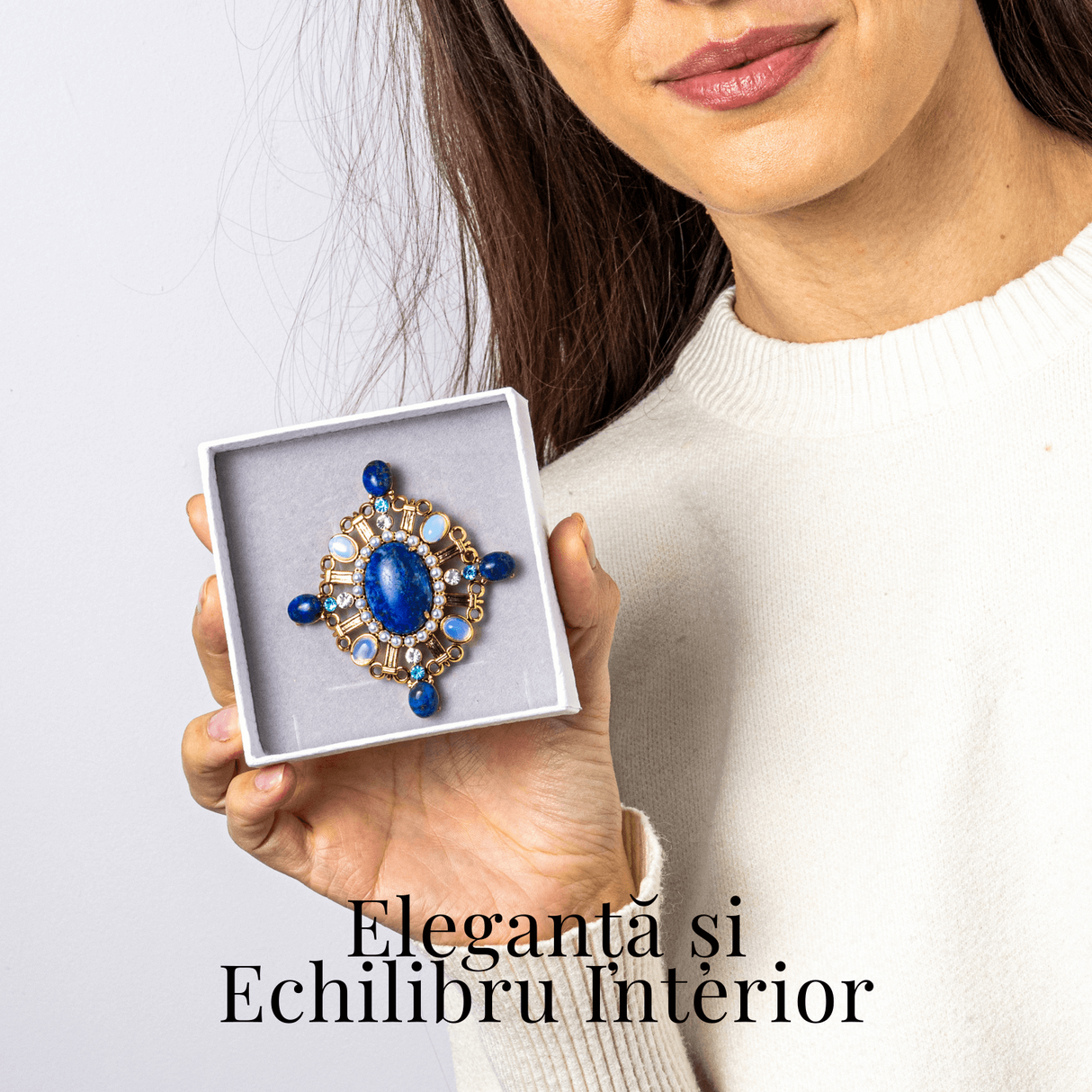 Brosa Lapis Lazuli cu Pietre de Opal si Perle Sintetice - Echilibru si Rafinament