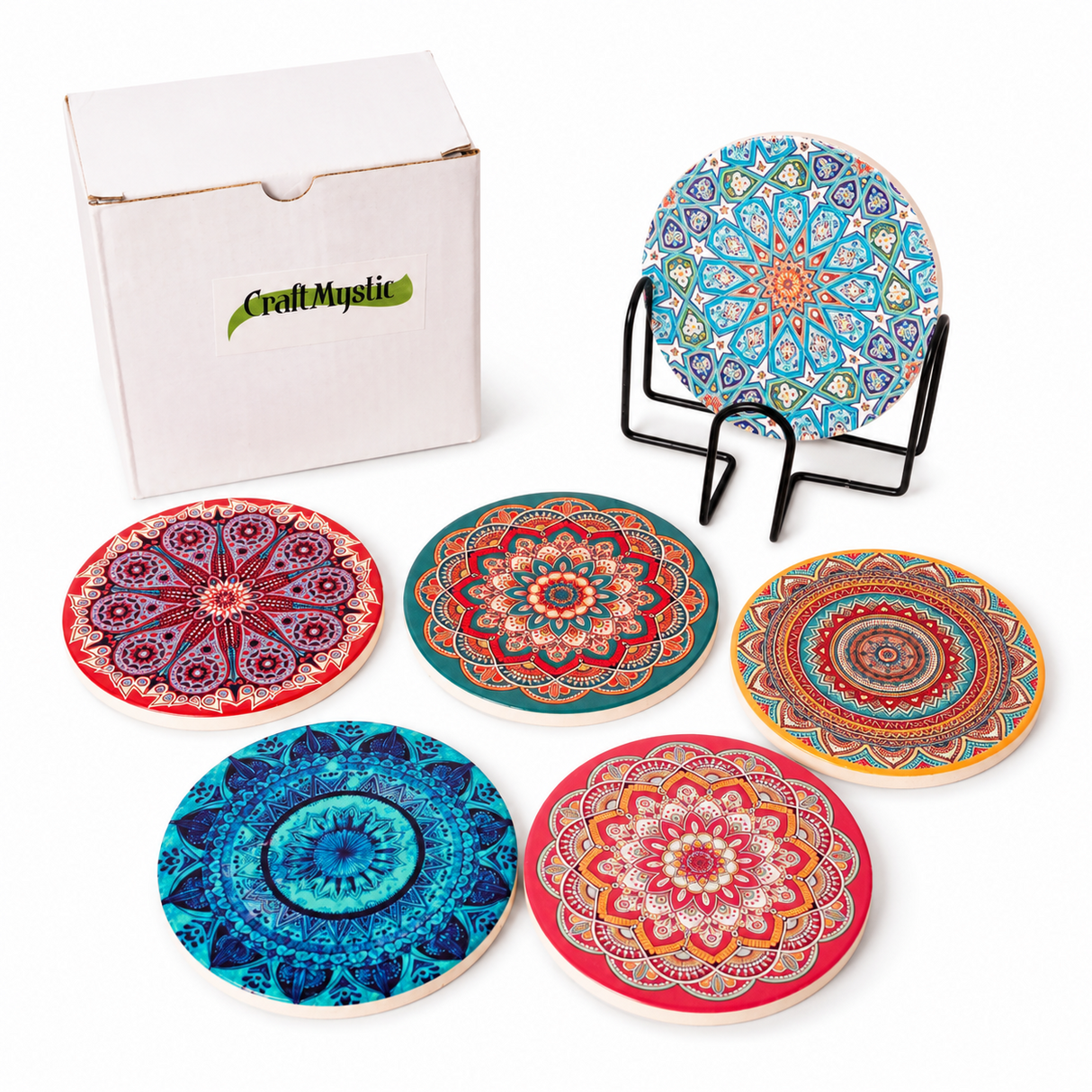 Set 6 Suporturi Ceramica pentru Pahare cu Mandale Colorate – Protectie si Eleganta pentru Masa Ta