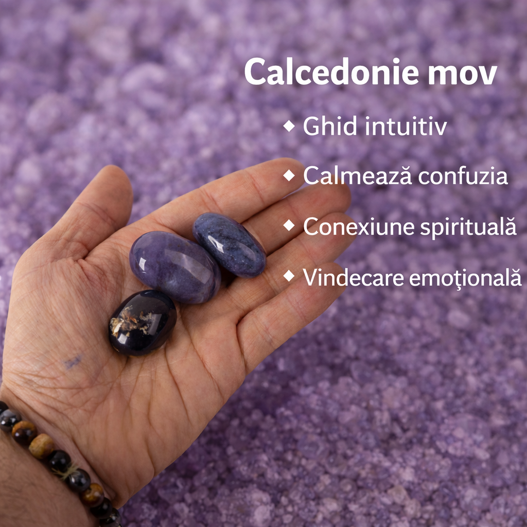Piatra rulata de Calcedonie mov din Indonezia - pietre rulate pentru liniste interioara si comunicare blanda