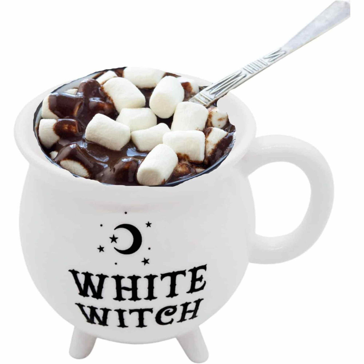 Cana Alba "White witch" in Forma de Ceaun Magic - Inscrisa cu "Vrajitoarea Alba" - Cadoul Perfect pentru Iubitorii de Magie