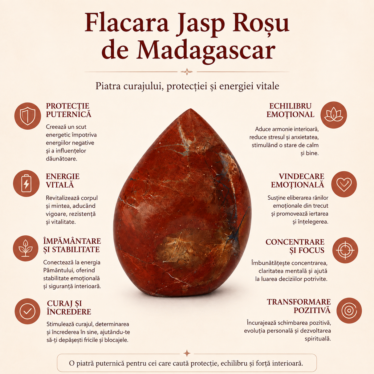 Flacără din Jasp Roșu natural de Madagascar 10,8 cm