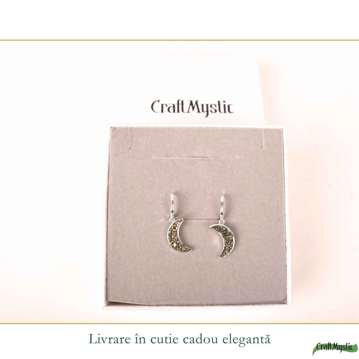 Cercei argint 925 semiluna cu Pirita – protectie si energie feminina puternica