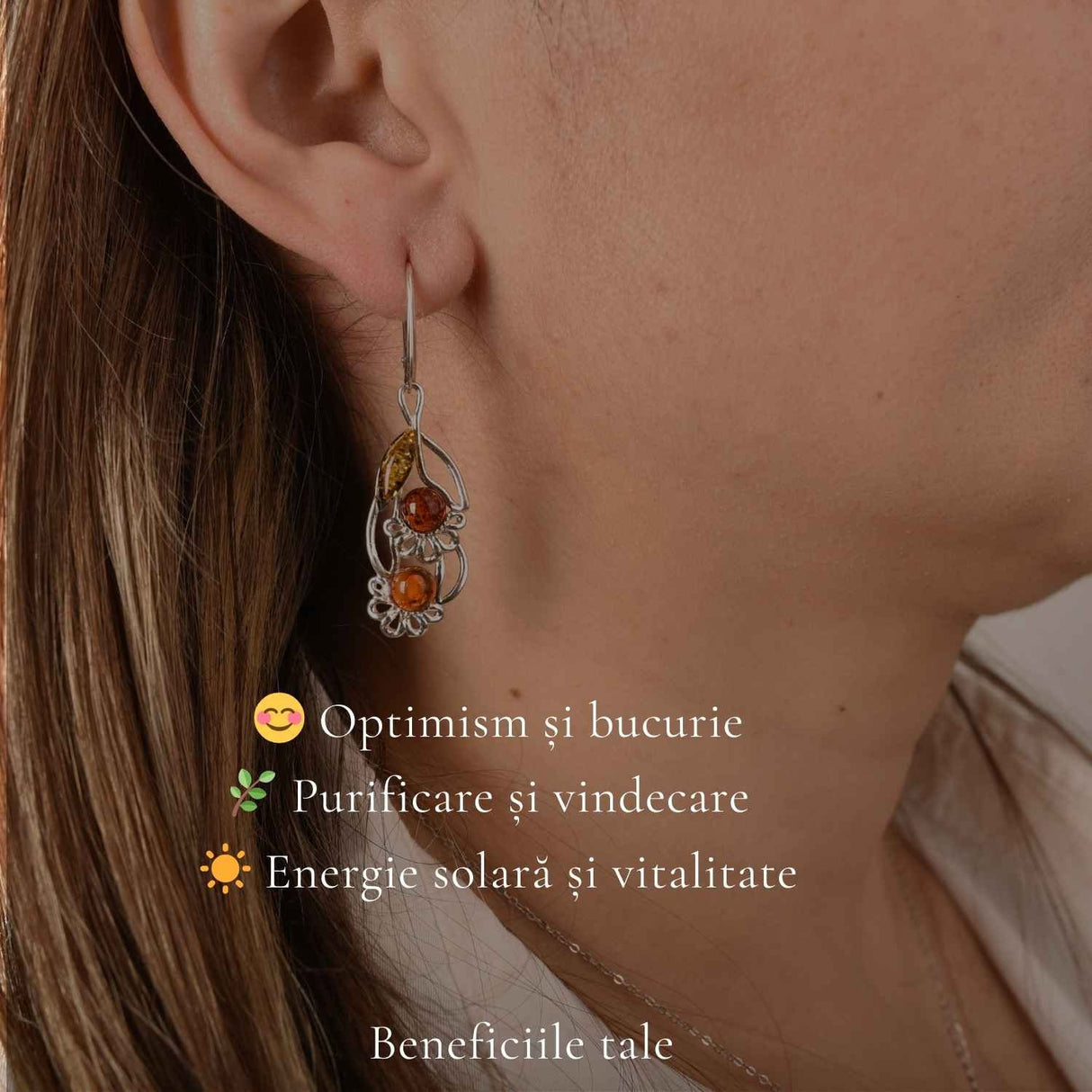 Cercei Argint 925 Buchet de Flori cu Chihlimbar - Feminitate, Energie si Eleganta