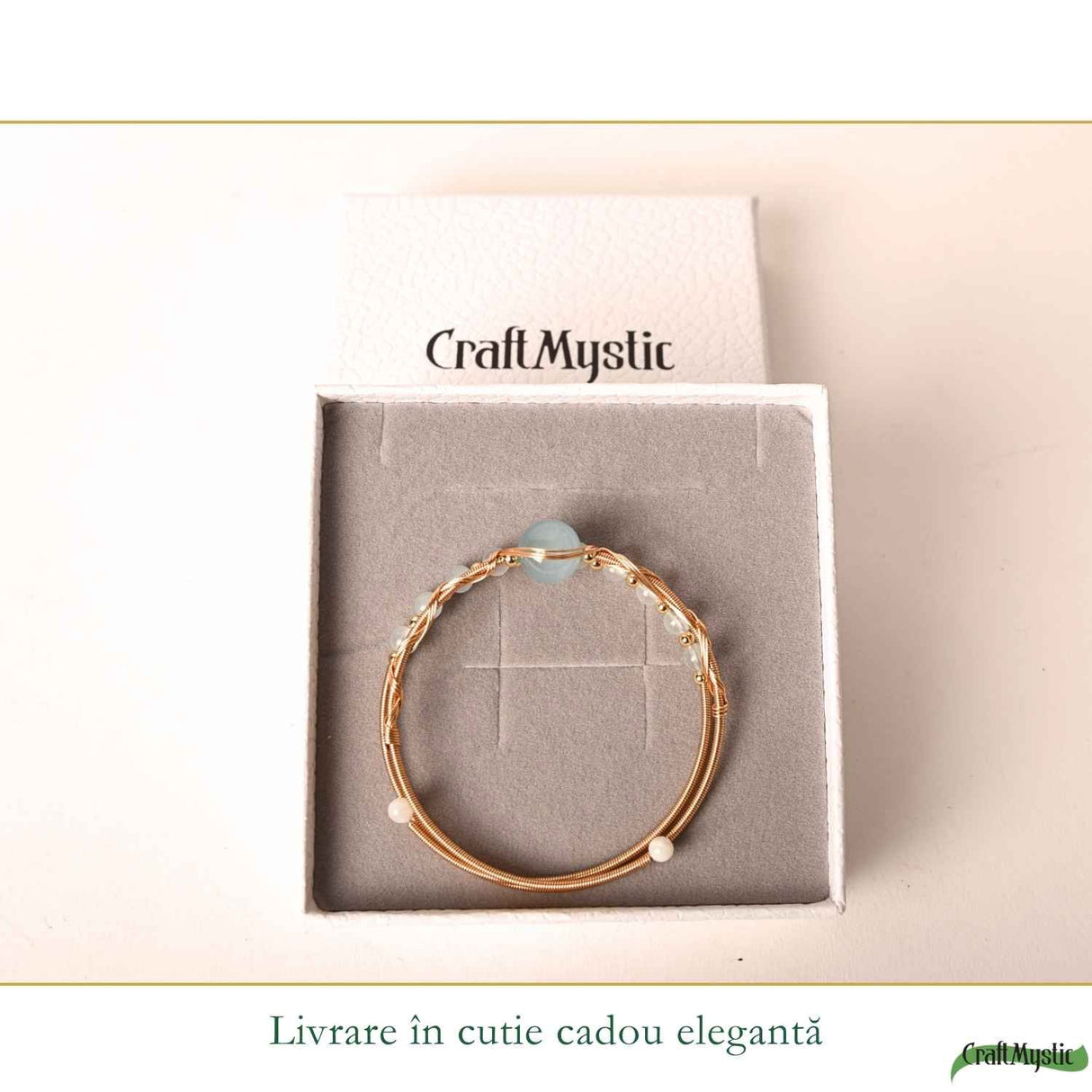 Bratara din Cupru cu Acvamarin Natural – Calm, Claritate si Feminitate