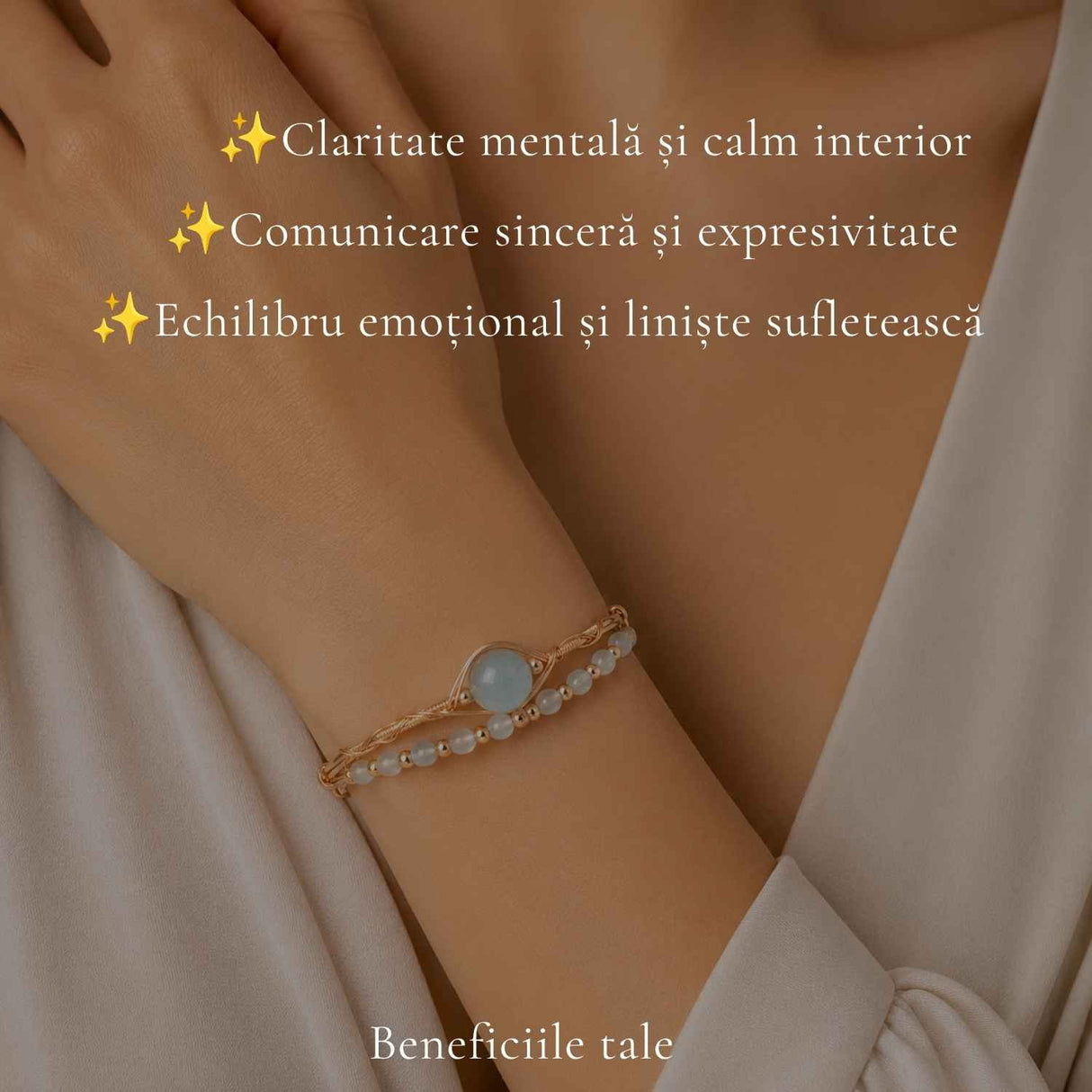 Bratara din Cupru cu Acvamarin Natural – Calm, Claritate si Feminitate