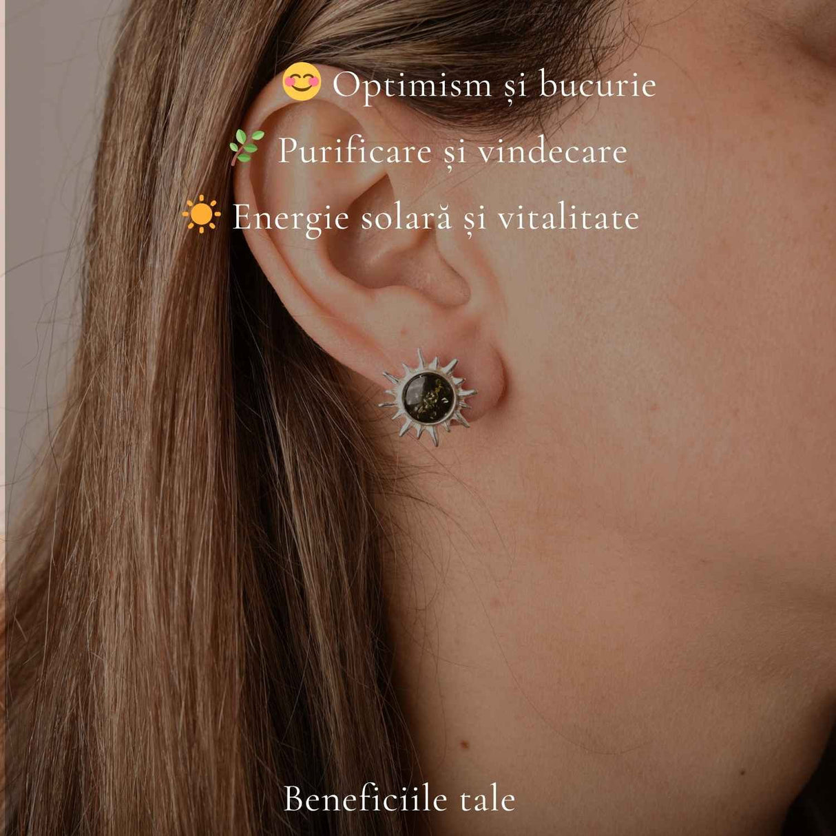 Cercei Argint 925 cu Chihlimbar Verde Soare – Energie si Armonie Naturala