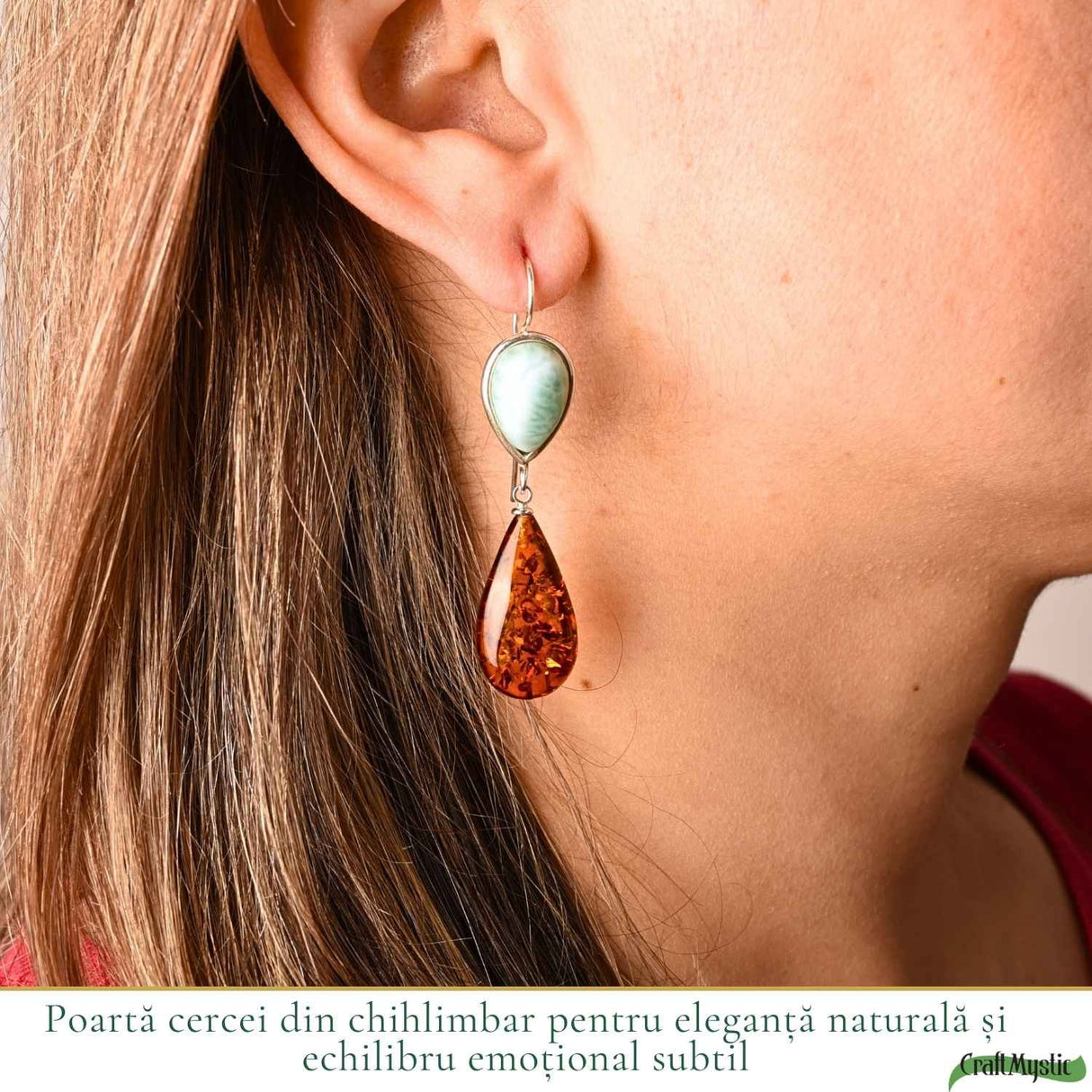 Cercei Argint 925 cu Chihlimbar si Larimar – Echilibru si Feminitate