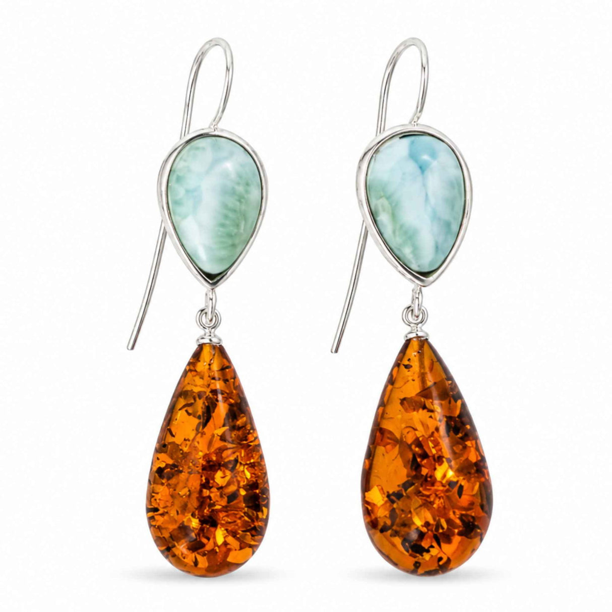 Cercei Argint 925 cu Chihlimbar si Larimar – Echilibru si Feminitate