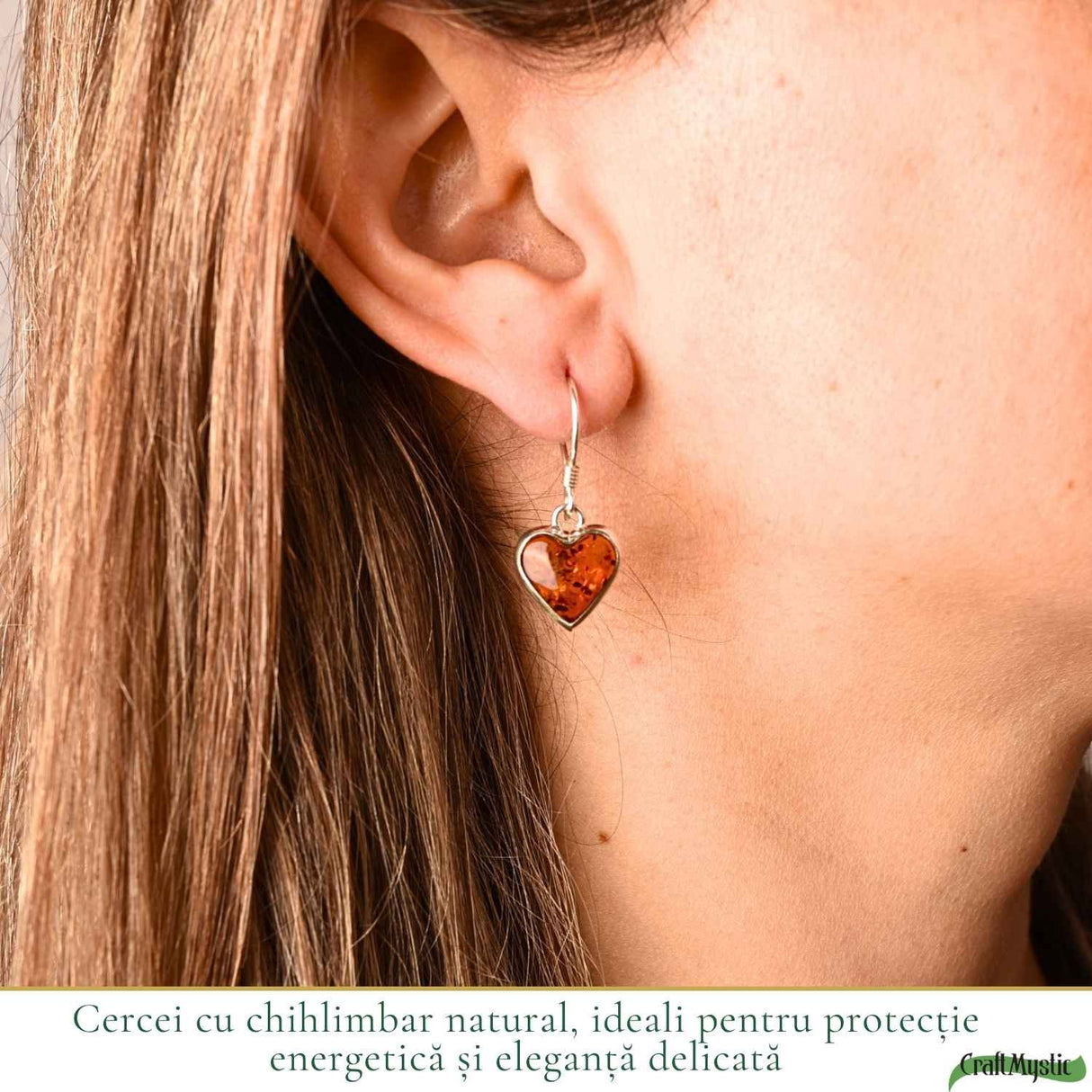 Cercei Argint 925 cu Chihlimbar Inima – Iubire si Eleganta Feminina