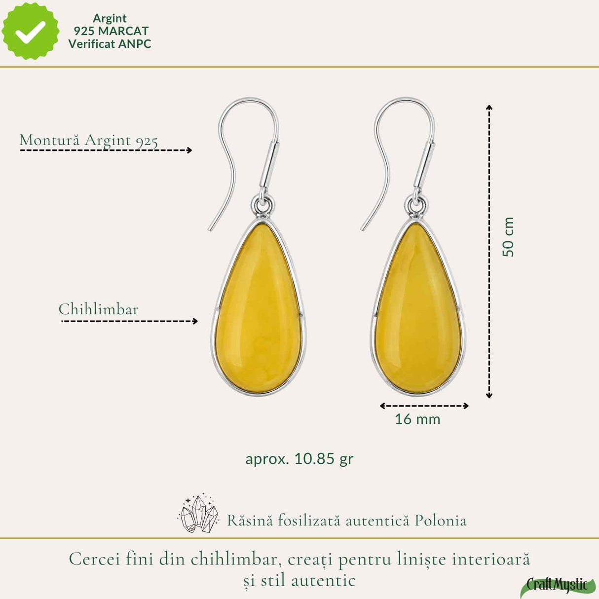 Cercei Argint 925 cu Chihlimbar Galben Lacrima – Lumina si Feminitate