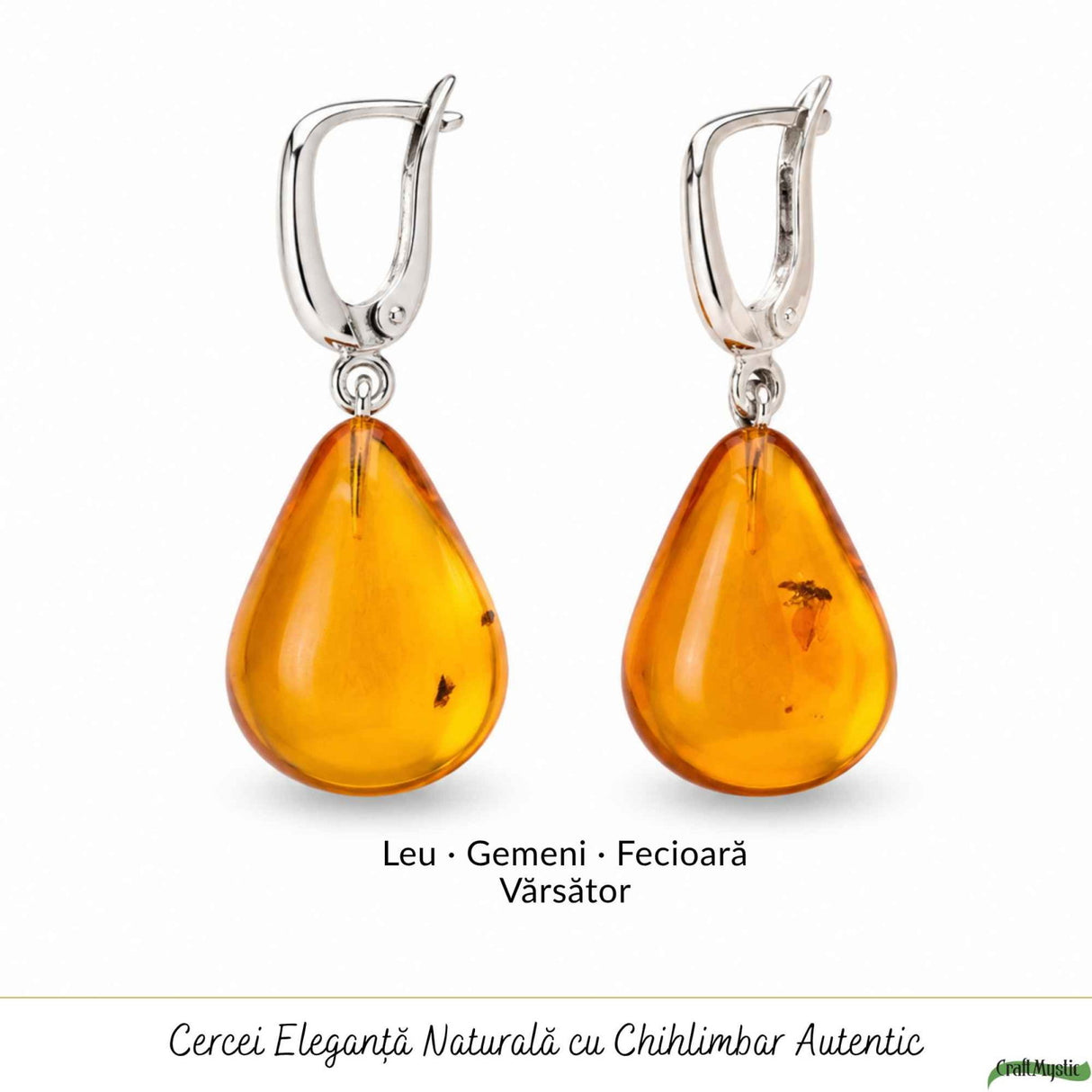 Cercei Argint 925 cu Chihlimbar Natural Lacrima – Energie Calda si Eleganta Feminina