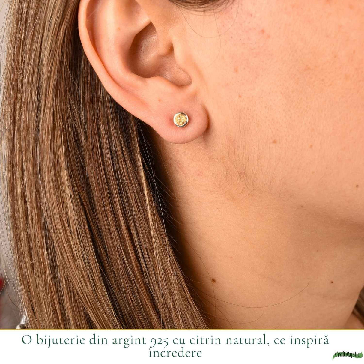 Cercei Argint 925 cu Citrin Fatetat Rotund – Energie Pozitiva si Claritate