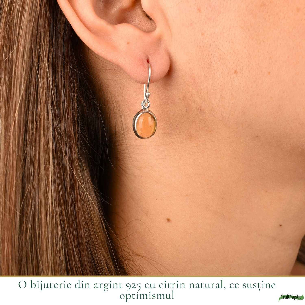 Cercei Argint 925 cu Citrin Oval – Energie Pozitiva si Echilibru Interior