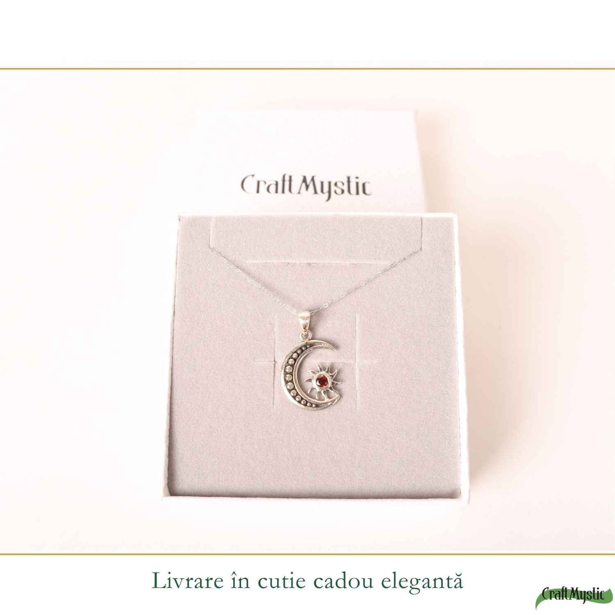 Colier Argint 925 cu Granat Soare si Luna – Energie si Echilibru Interior