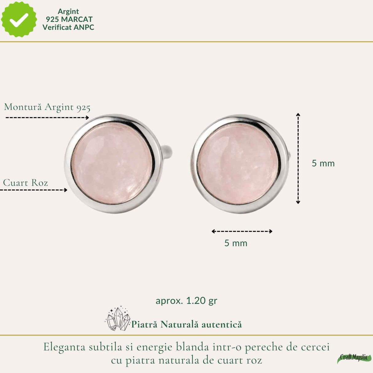 Cercei Argint 925 cu Cuart Roz Bobita – Iubire si Delicatete Zilnica