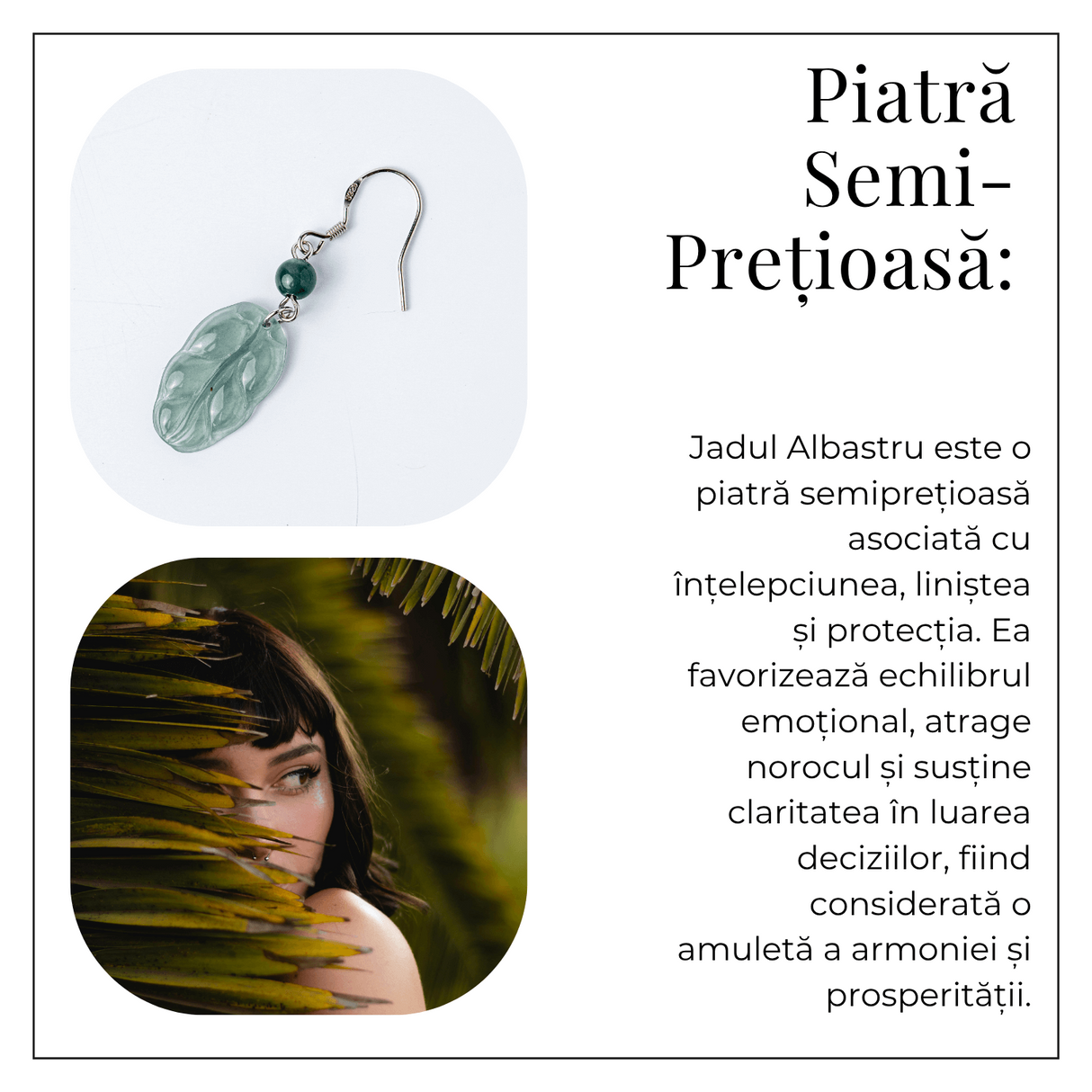 Cercei Argint 925 cu Jad Albastru Guatemala - Model Frunza Naturala pentru Puritate si Armonie Interioara