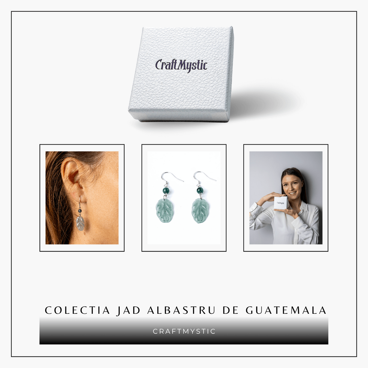 Cercei Argint 925 cu Jad Albastru Guatemala - Model Frunza Naturala pentru Puritate si Armonie Interioara