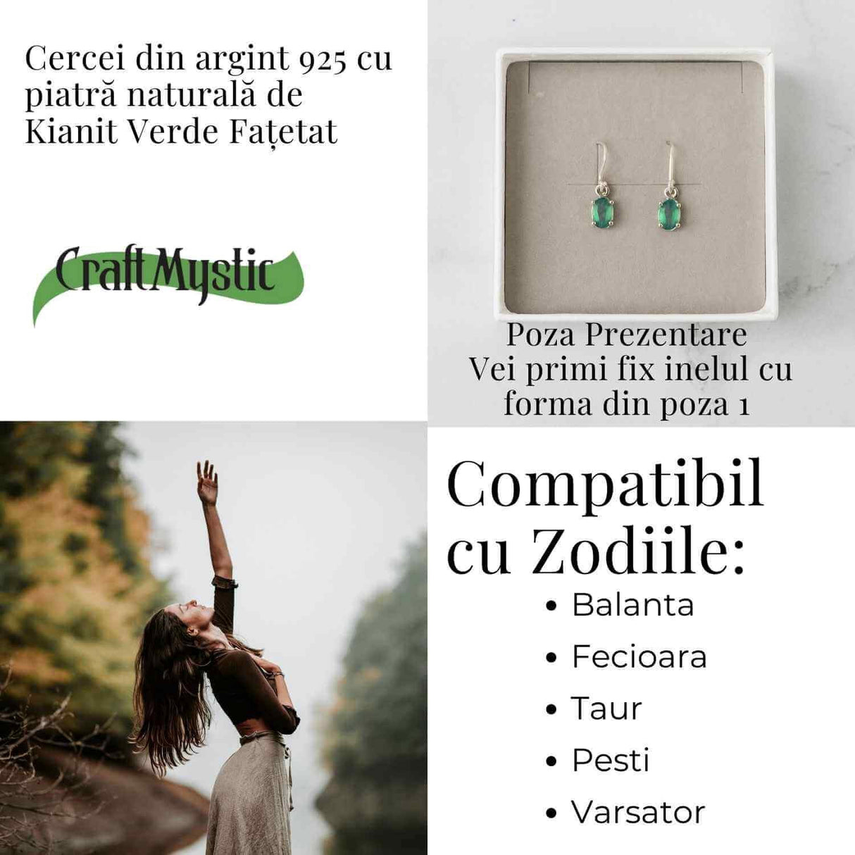 Cercei Argint 925 cu Kianit Verde fatetat Dreptunghiular - Claritate si Echilibru Interior
