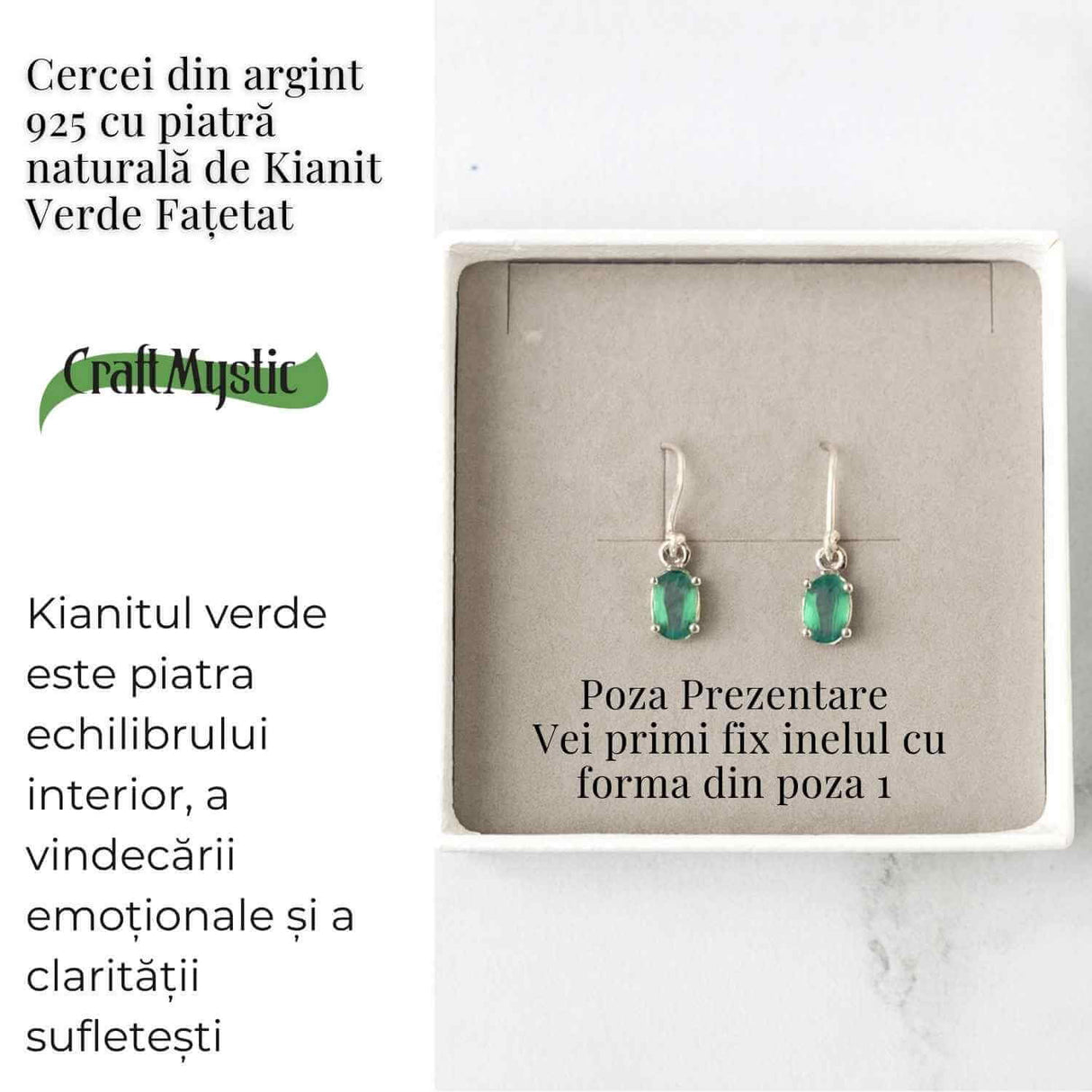 Cercei Argint 925 cu Kianit Verde fatetat Dreptunghiular - Claritate si Echilibru Interior