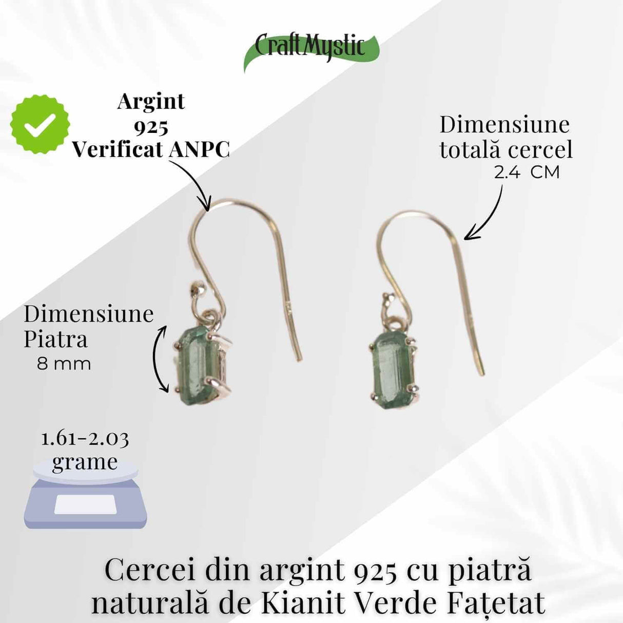 Cercei Argint 925 cu Kianit Verde fatetat Dreptunghiular - Claritate si Echilibru Interior