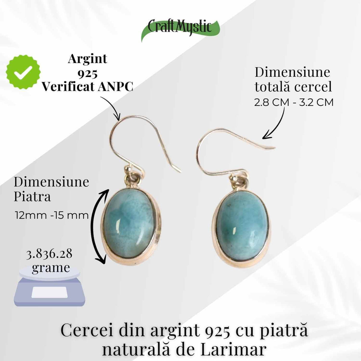 Cercei Argint 925 cu Larimar Oval - Armonie si Linstire Interioara