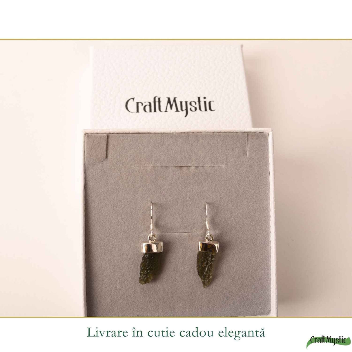 Cercei Argint 925 cu Moldavit Brut – Echilibru si Energie Naturaa