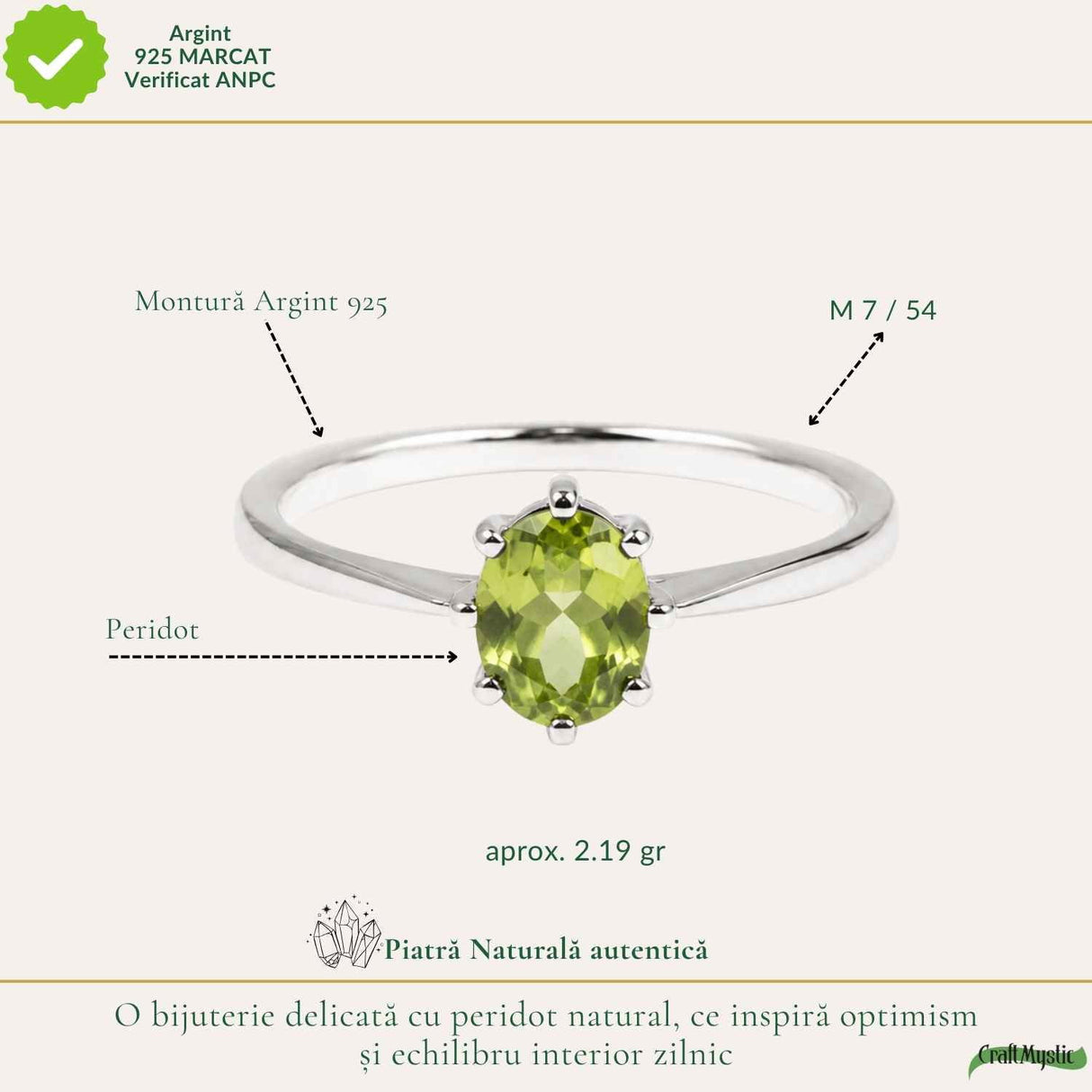 Inel Argint 925 cu Peridot Fatetat Oval – Echilibru si Energie Pozitiva