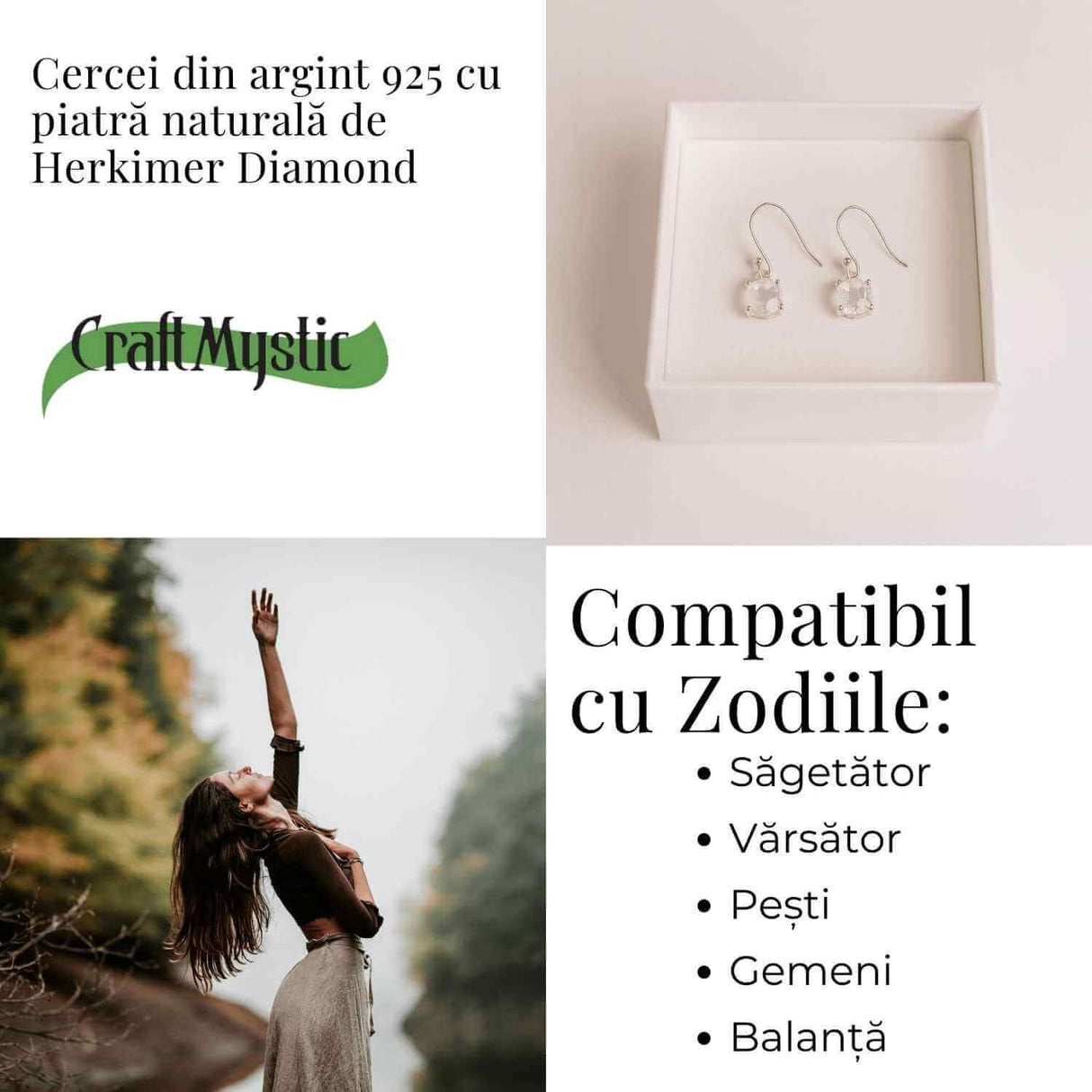 Cercei Argint 925 cu Herkimer Diamond Brut - Claritate si Protectie