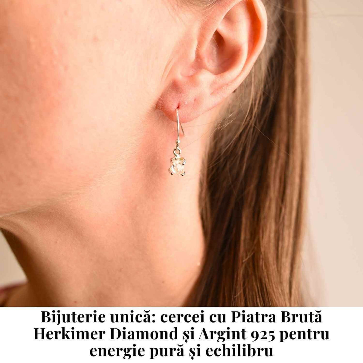 Cercei Argint 925 cu Herkimer Diamond Brut - Claritate si Protectie