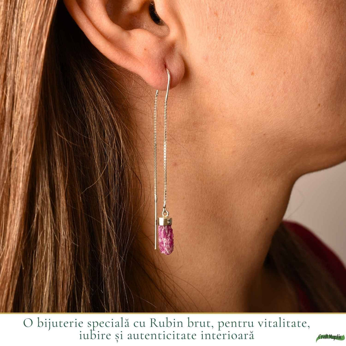 Cercei Lungi Argint 925 cu Rubin Brut Natural – Pasiune si Feminitate Autentica