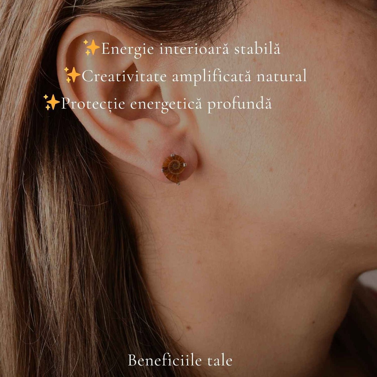 Cercei Argint 925 cu Amonit Natural in Forma de Melc – Echilibru si Evolutie