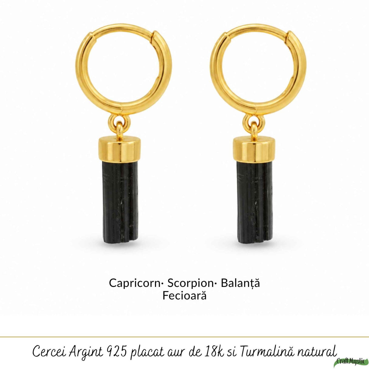 Cercei Argint 925 cu Turmalina Neagra Bruta – Protectie si Stabilitate Naturala