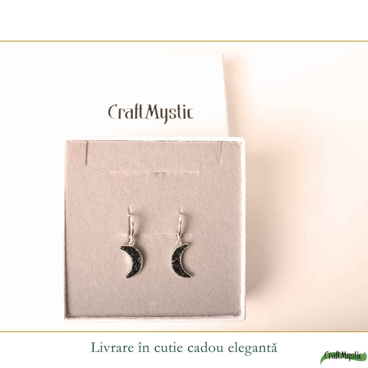Cercei cu Turmalina Neagra Semiluna din Argint 925 – Protectie si Echilibru