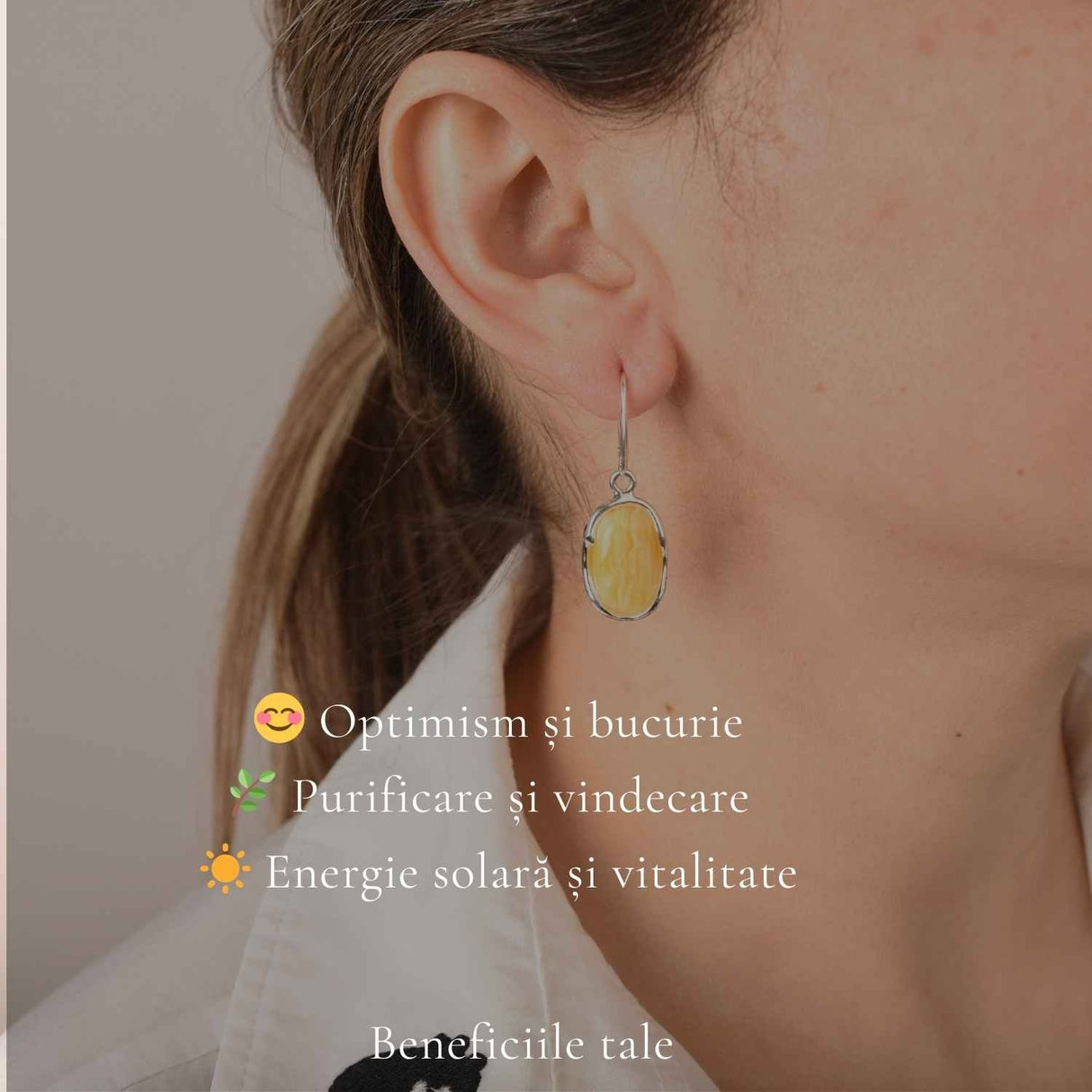 Cercei Argint 925 Ovali cu Chihlimbar Galben - Energie Calda si Eleganta Naturala