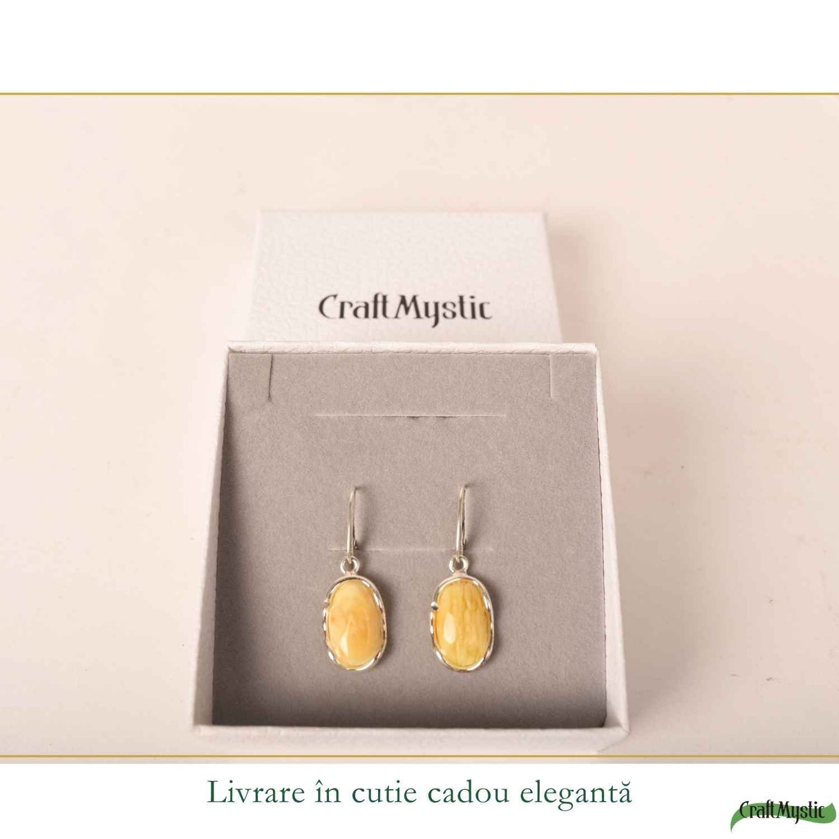 Cercei Argint 925 Ovali cu Chihlimbar Galben - Energie Calda si Eleganta Naturala