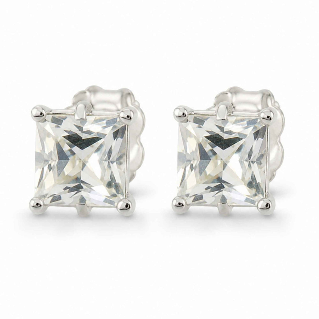 Cercei Argint 925 cu Topaz Alb Fatetat Patrat – Claritate si Eleganta Delicata