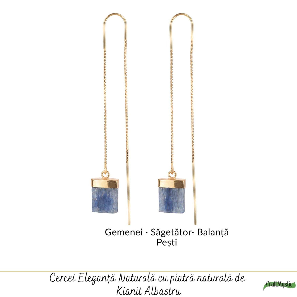 Cercei Argint 925 Placat cu Aur 18K cu Kianit Albastru Brut – Intuitie si Claritate