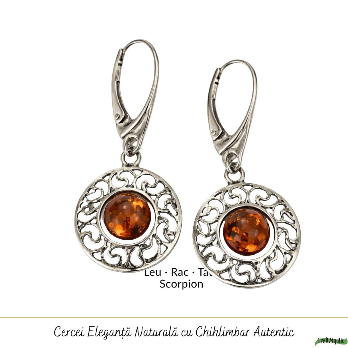 Cercei Argint 925 Rotunzi cu Chihlimbar - Eleganta Naturala si Energie Calda