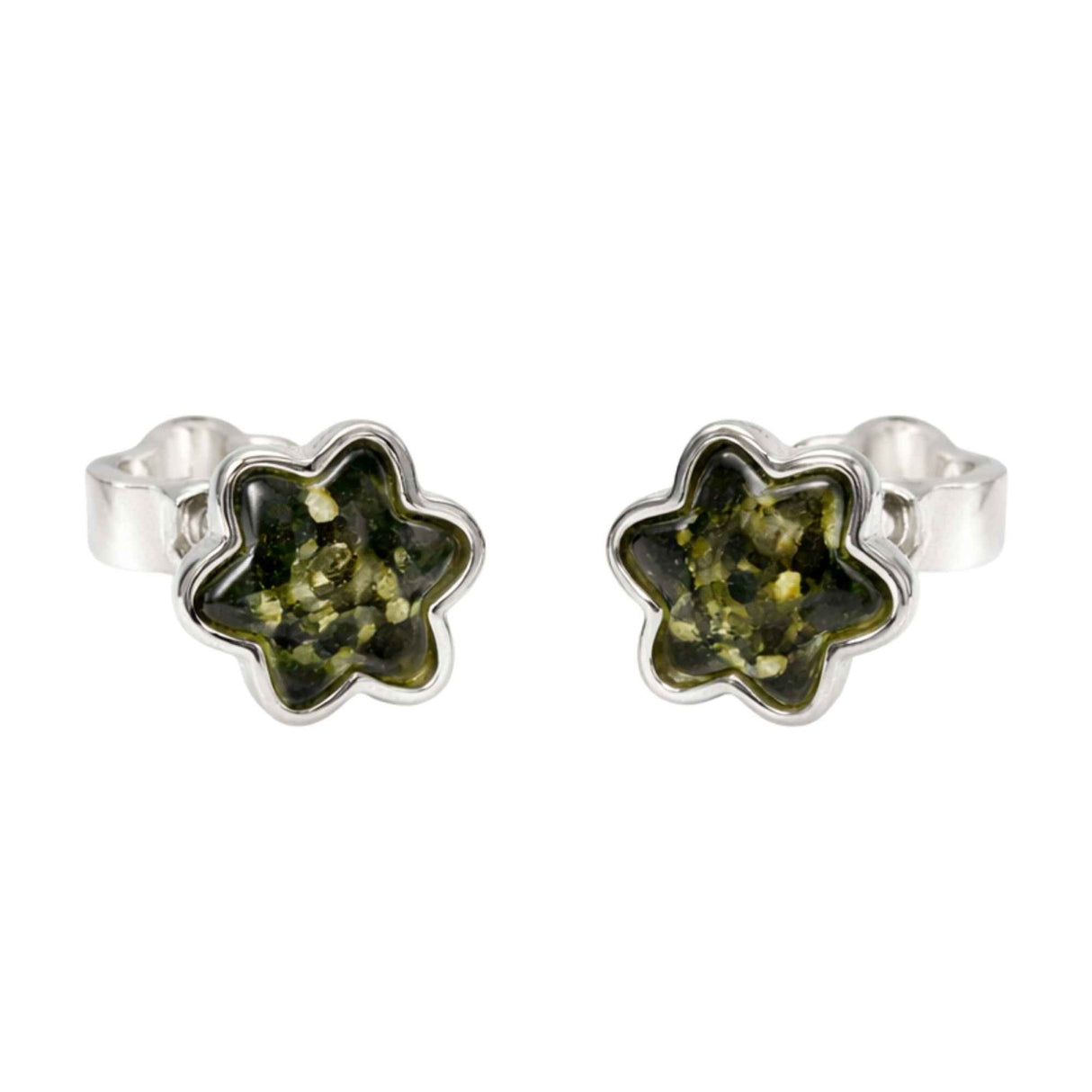 Cercei Argint 925 Stea cu Chihlimbar Verde - Energie, Inspirtie si Eleganta