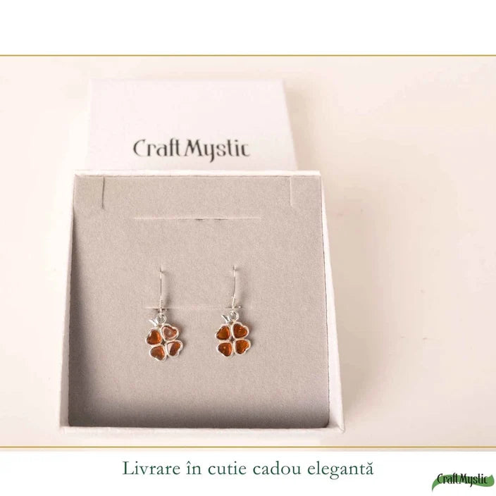 Cercei Argint 925 Trifoi cu Chihlimbar - Noroc, Energie Pozitivă și Eleganță