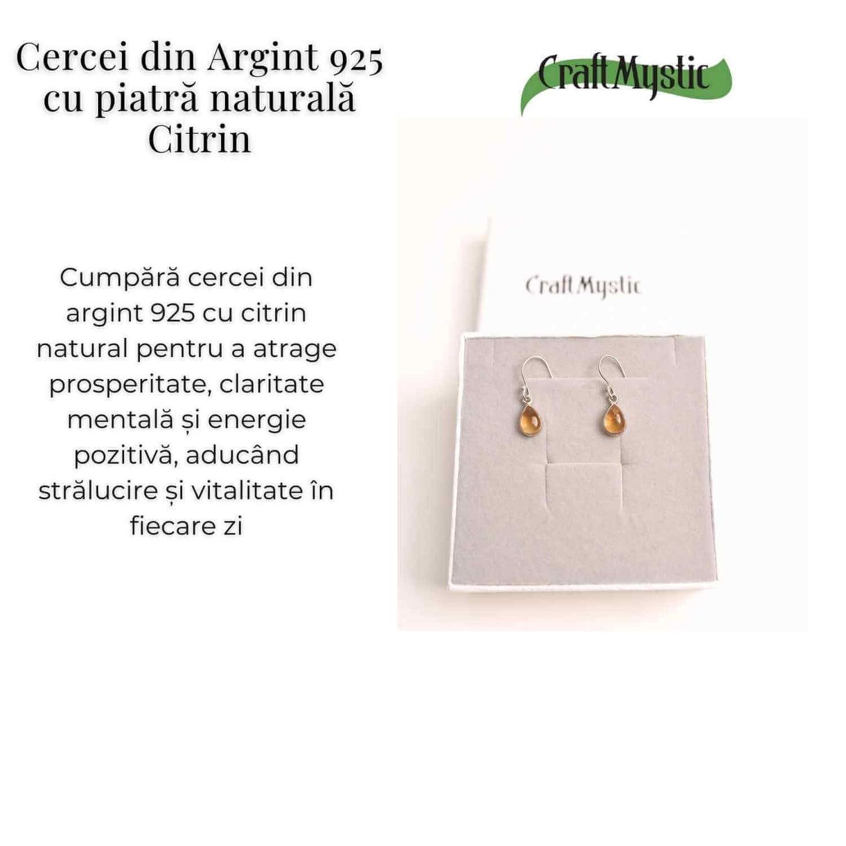 Cercei Argint 925 cu Citrin Natural forma de lacrima- Energie si Prosperitate