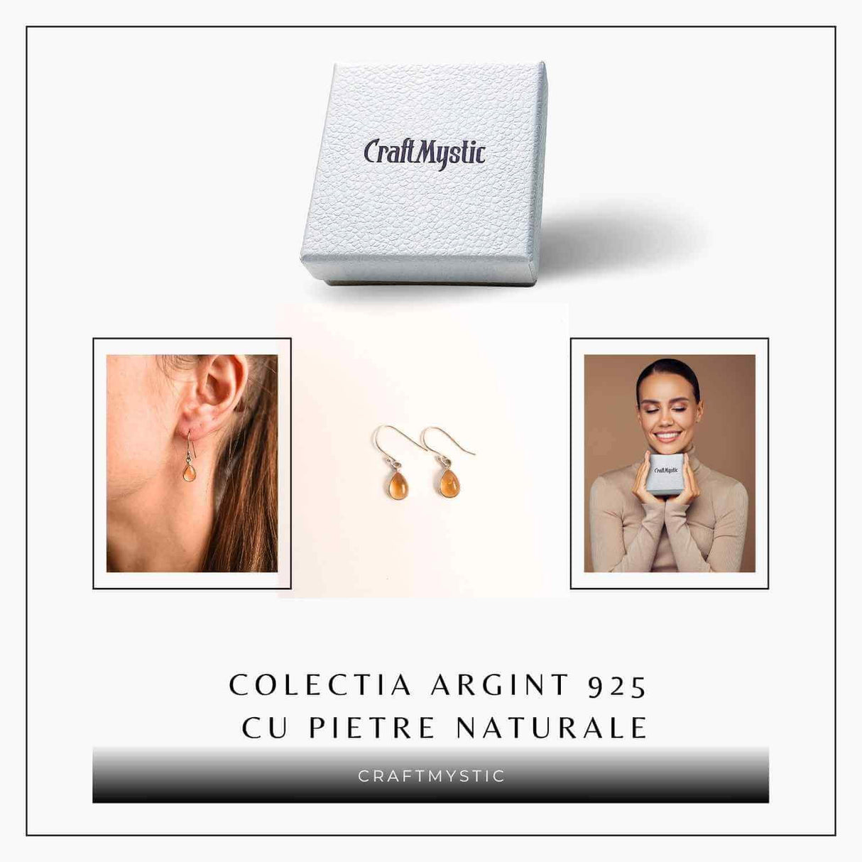 Cercei Argint 925 cu Citrin Natural forma de lacrima- Energie si Prosperitate