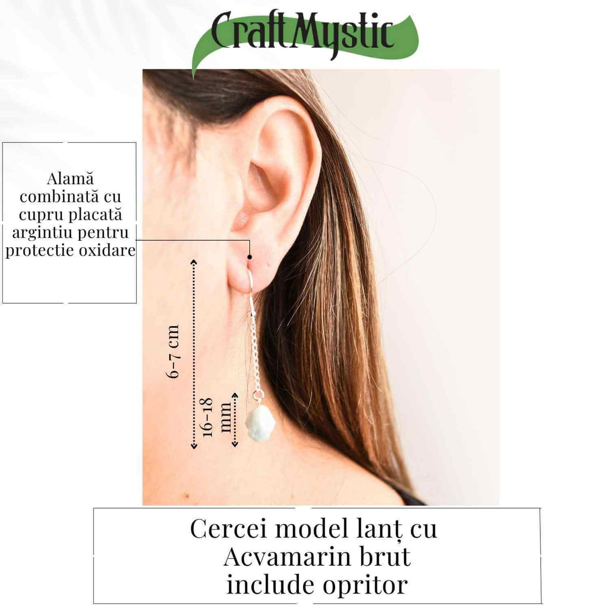 Cercei cu Lant argintiu si Varf de Acvamarin - Calm si Eleganta
