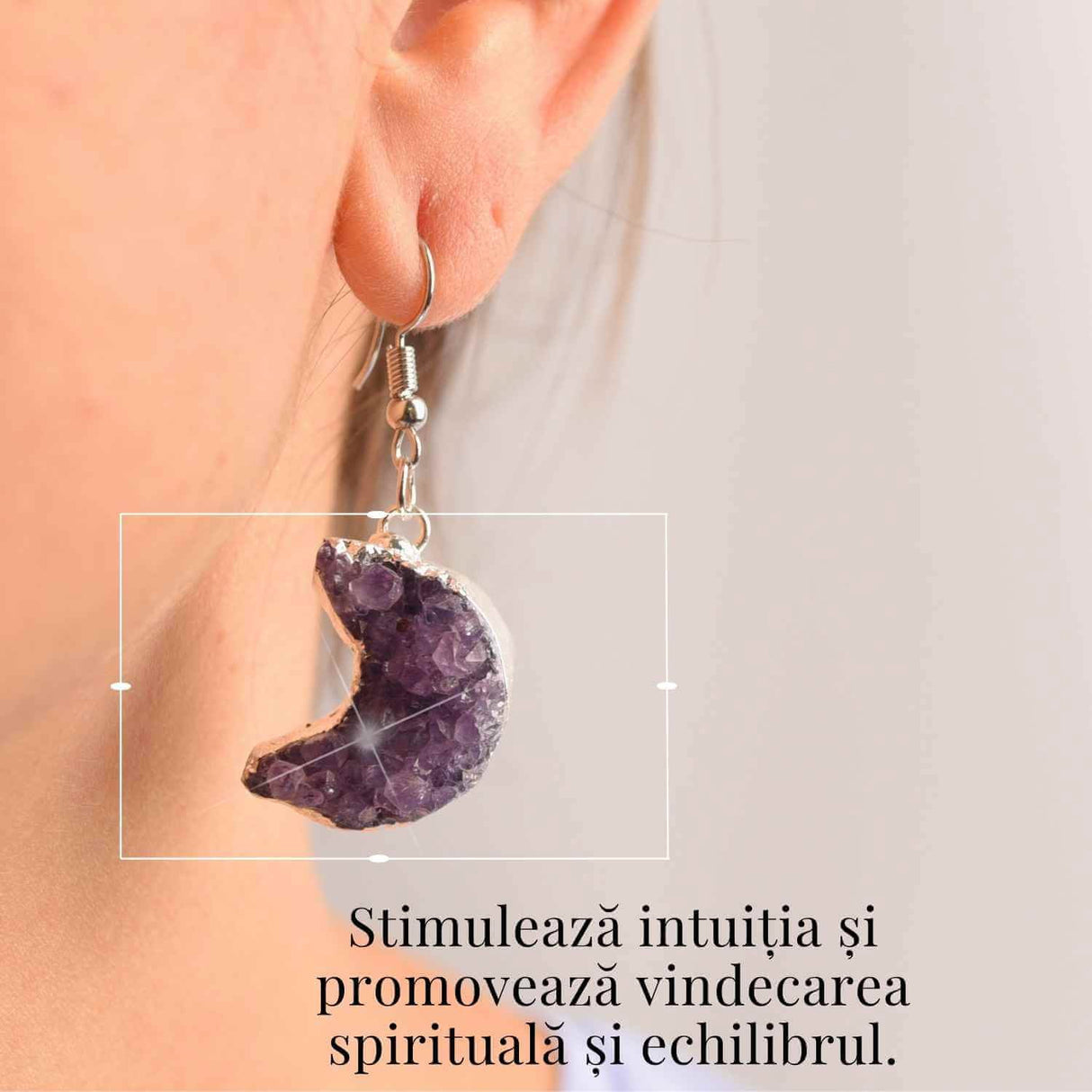 Cercei Argintii cu Ametist Druzy Natural Semiluna - Protectie si Claritate