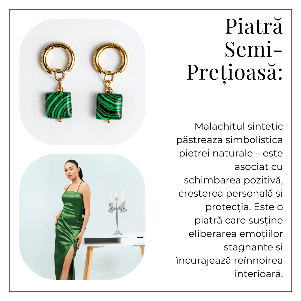 Energie Verde - Cercei cu Malachit Sintetic si Design Minimalist
