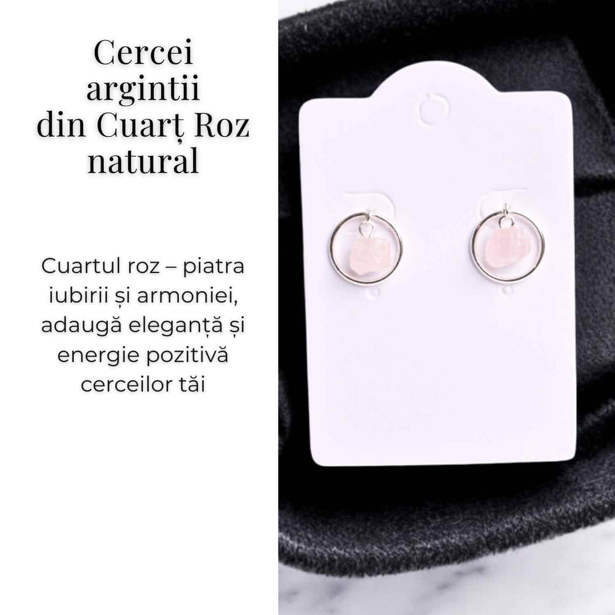 Cercei model sferic cu Cuart Roz - Iubire si Vindecare Emotionala