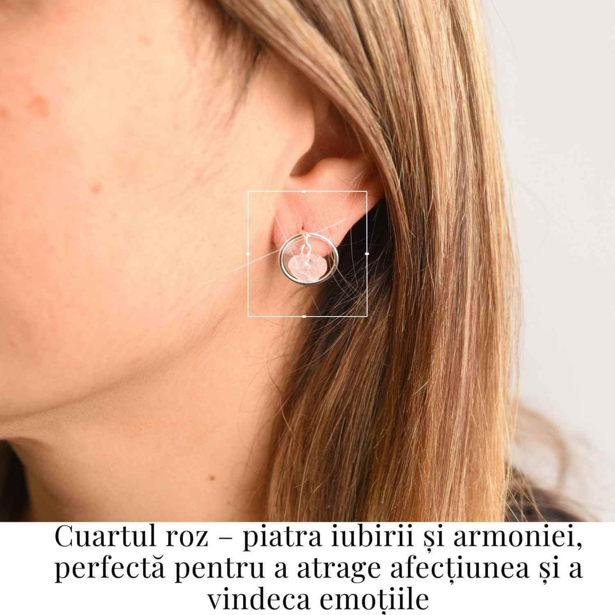 Cercei model sferic cu Cuart Roz - Iubire si Vindecare Emotionala