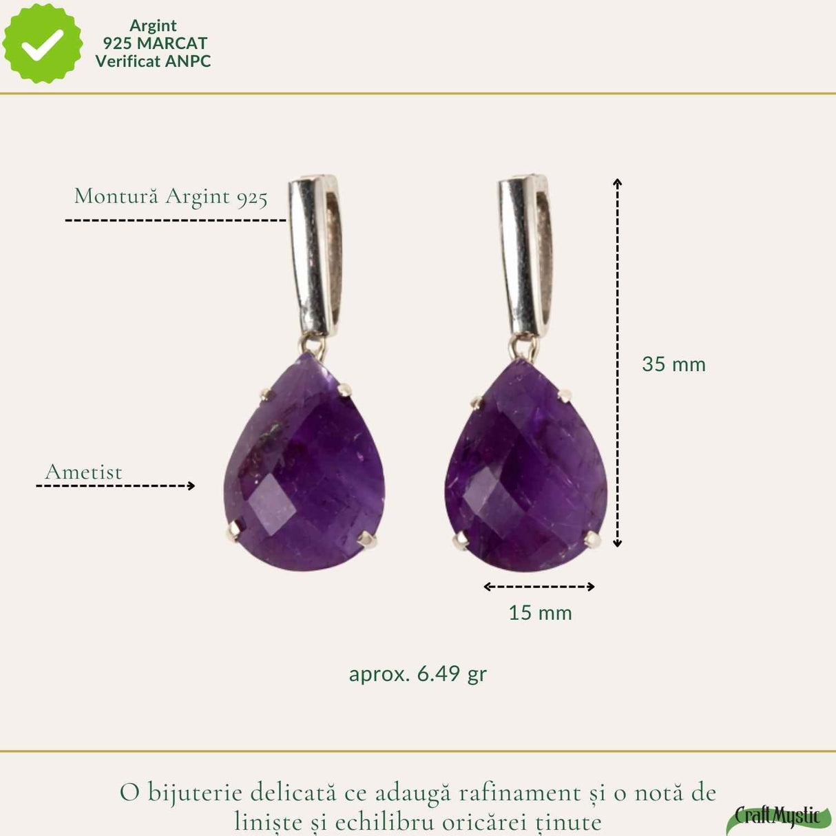 Cercei Argint 925 Lacrima cu Ametist Fatetat – Eleganta, Claritate si Liniste Interioara