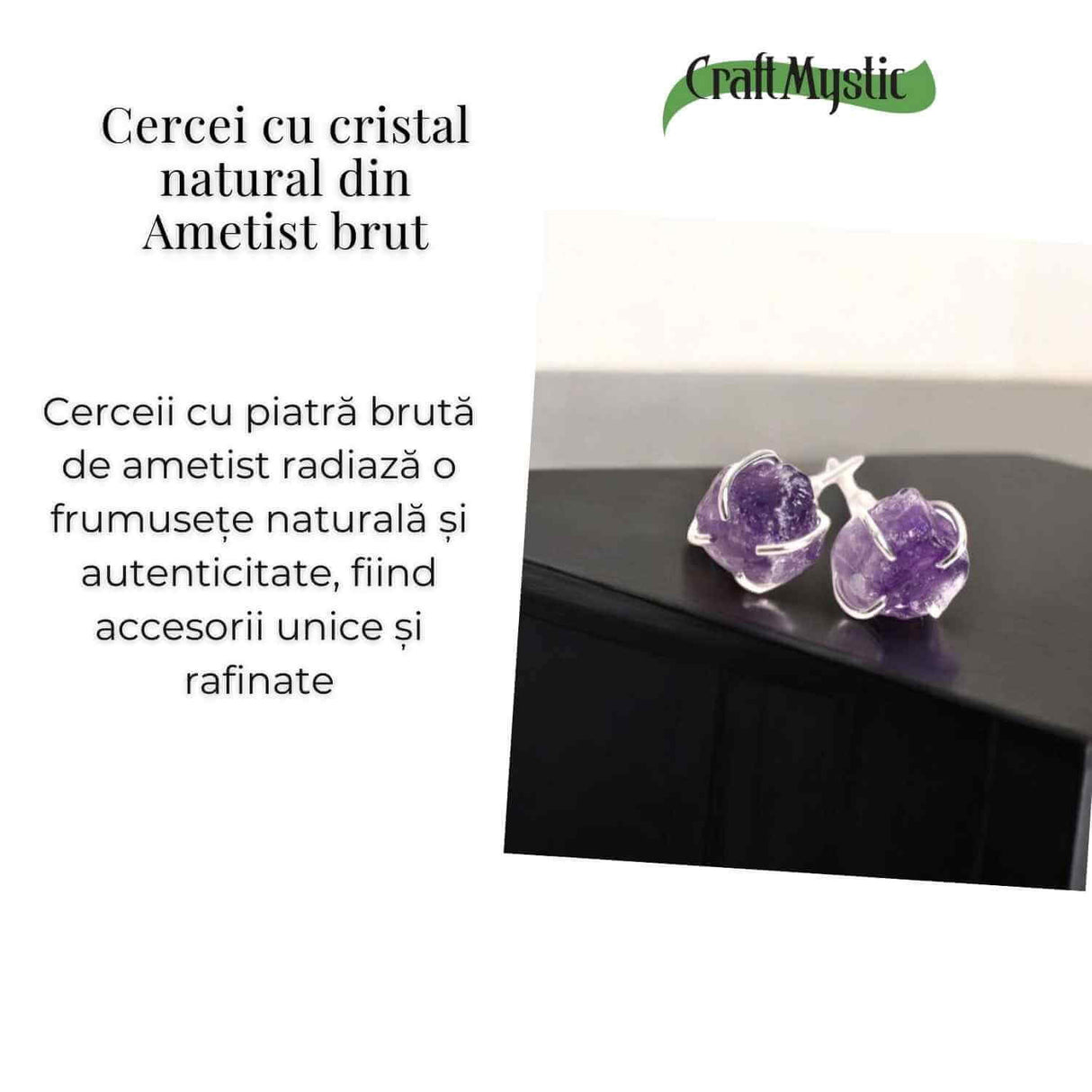 Cercei cu Ametist Brut inchidere pe tija cu opritor - Energie Pozitiva si Echilibru Interior