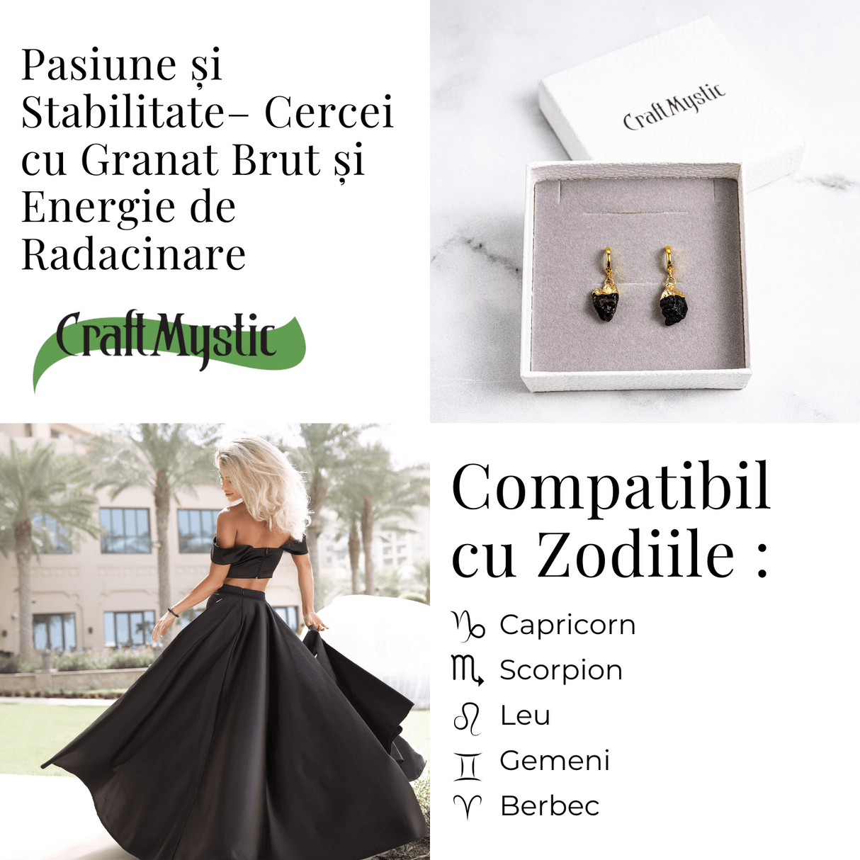 Pasiune si Stabilitate - Cercei cu Granat Brut si Energie de Radacinare